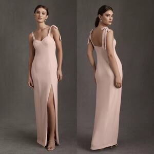 NWT Anthropologie BHLDN Antonia Georgette Tie Shoulder Dress Gown Blush Pink 16